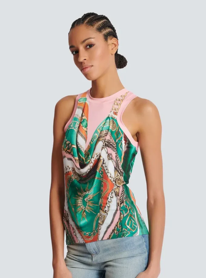 Trompe-l’œil-style Balmain Foulard print vest top