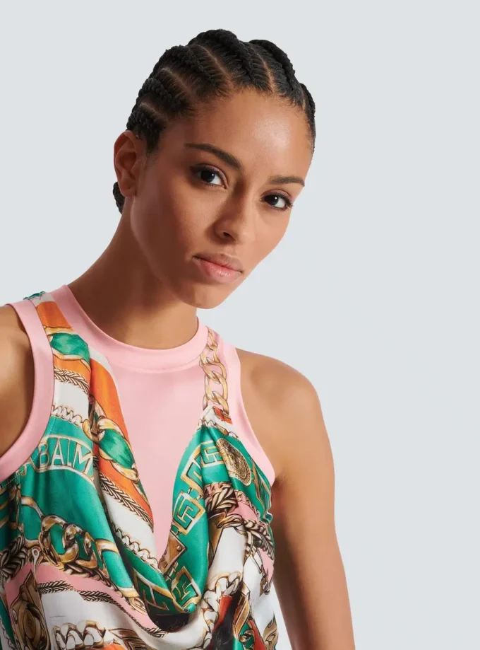 Trompe-l’œil-style Balmain Foulard print vest top
