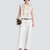 Trompe-l’œil-style Collier print vest top