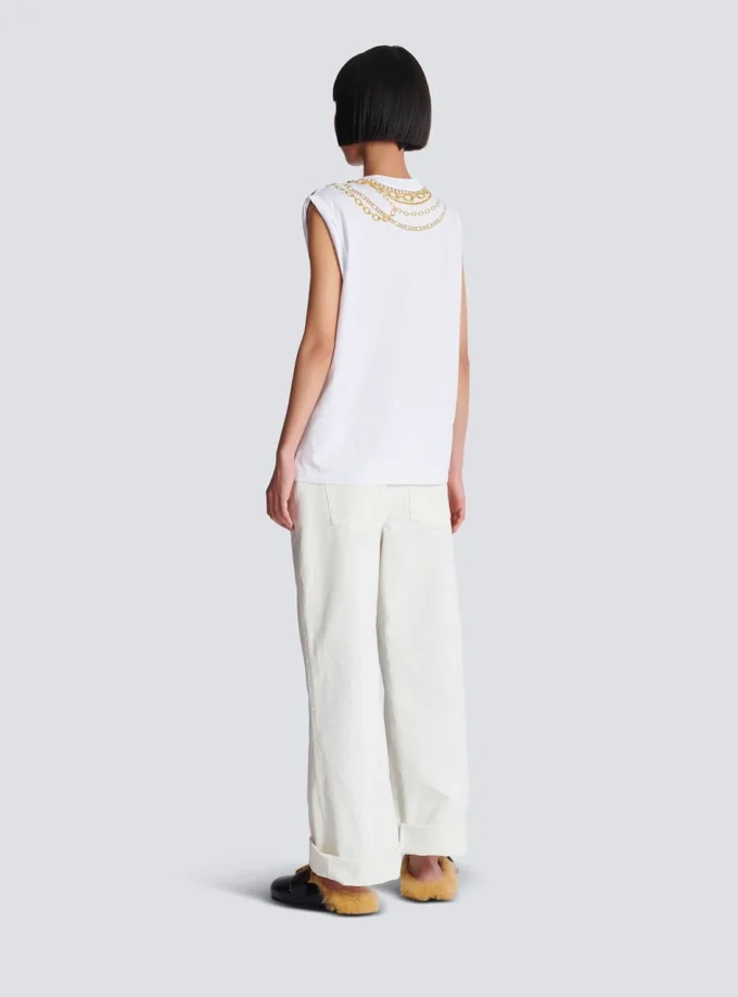 Trompe-l’œil-style Collier print vest top