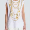 Trompe-l’œil-style Collier print vest top