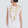 Trompe-l’œil-style Collier print vest top