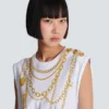 Trompe-l’œil-style Collier print vest top
