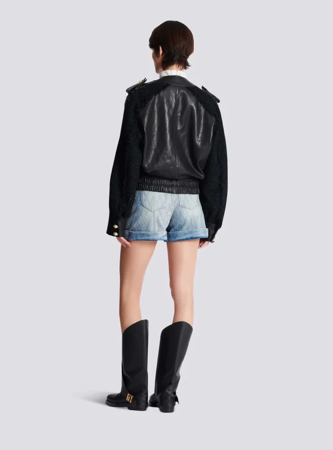 Tweed and leather bomber jacket