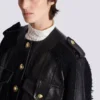Tweed and leather bomber jacket