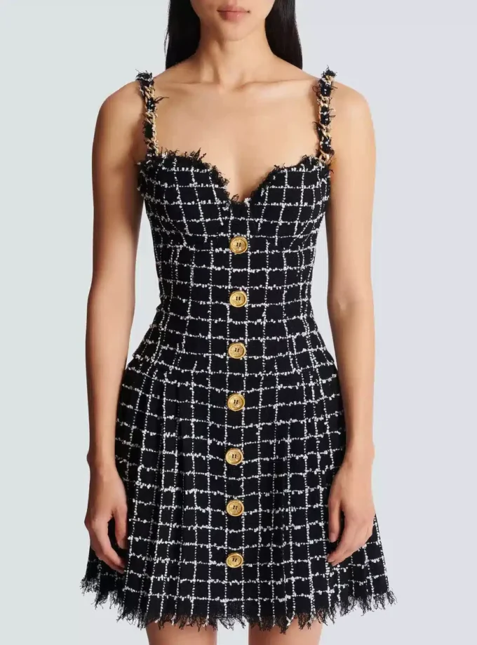Tweed dress with chain straps