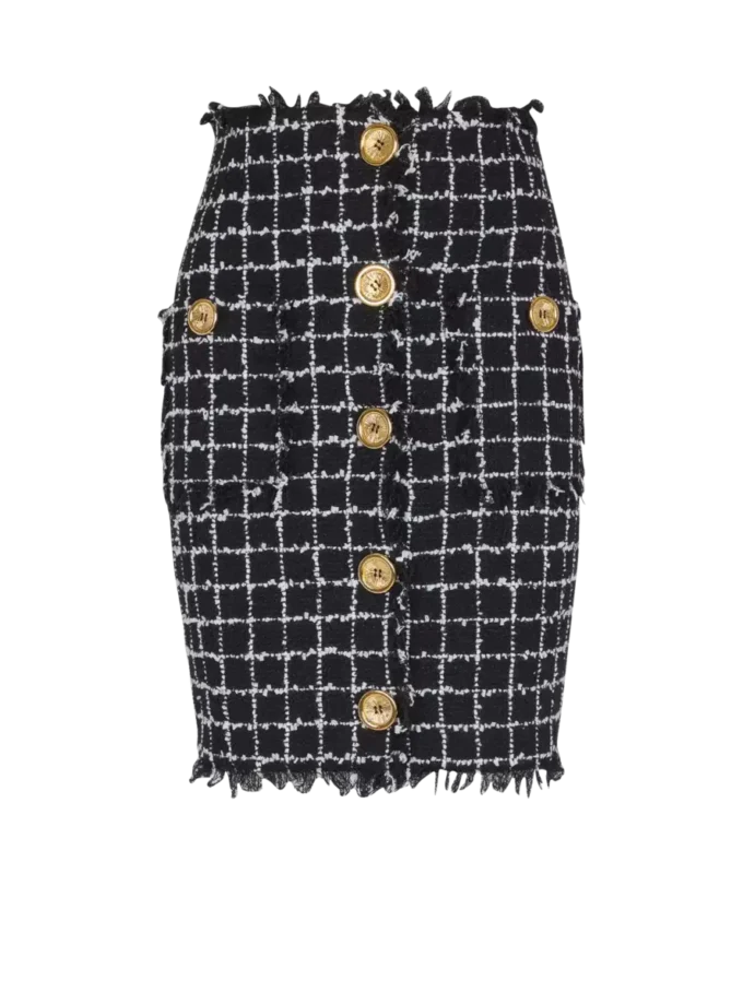 Tweed pencil skirt with buttons