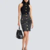 Tweed pencil skirt with buttons
