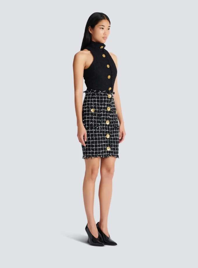 Tweed pencil skirt with buttons