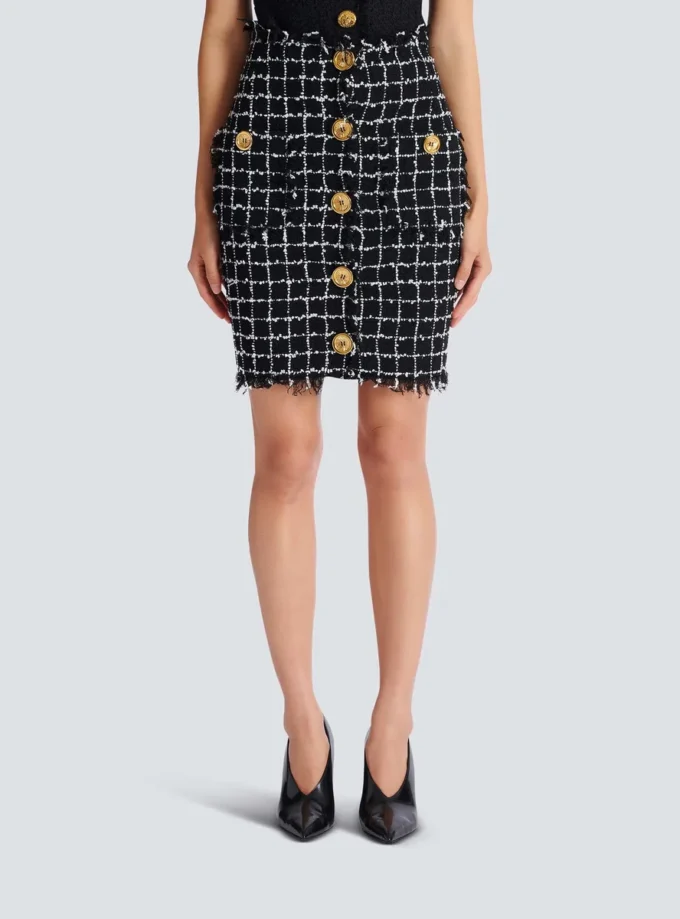 Tweed pencil skirt with buttons