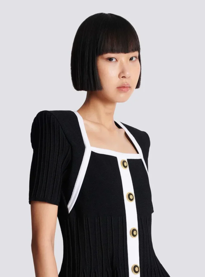 Two-tone A-line knit dress