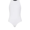 Two-tone monogrammed knit bodysuit