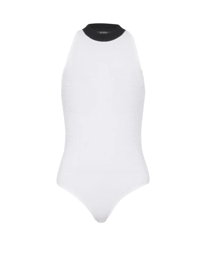Two-tone monogrammed knit bodysuit