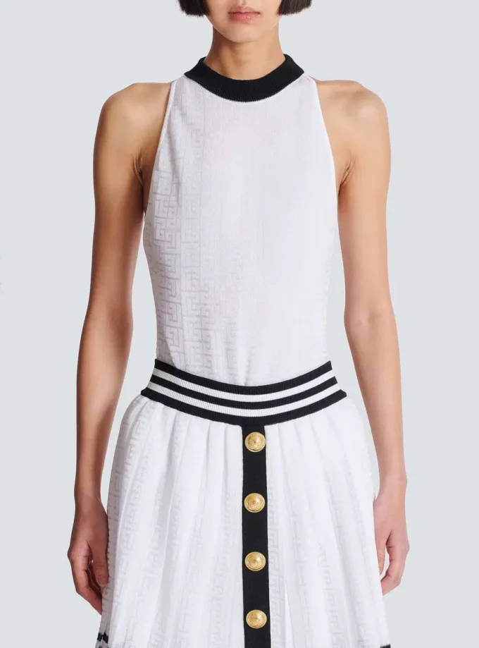 Two-tone monogrammed knit bodysuit
