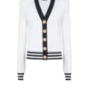 Two-tone monogrammed knit cardigan