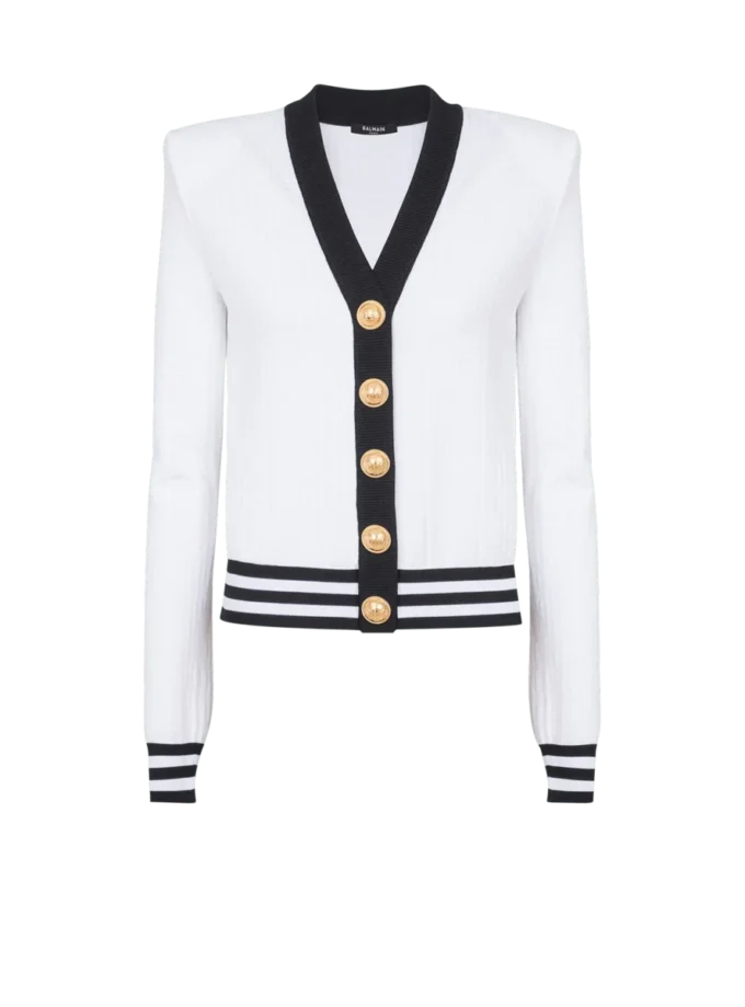 Two-tone monogrammed knit cardigan