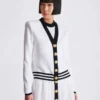 Two-tone monogrammed knit cardigan