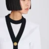 Two-tone monogrammed knit cardigan