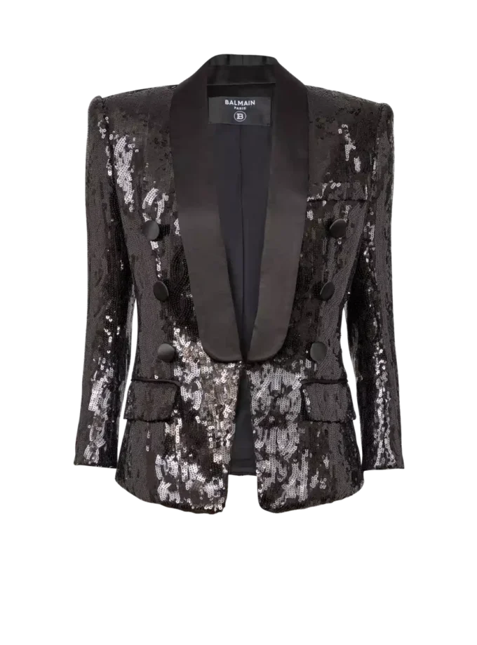 V-neck glitter satin tailored jacket V-neck glitter satin tailored jacket