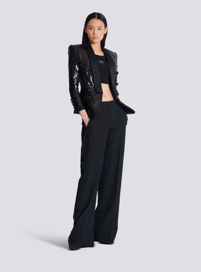 V-neck glitter satin tailored jacket V-neck glitter satin tailored jacket