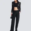 V-neck glitter satin tailored jacket V-neck glitter satin tailored jacket