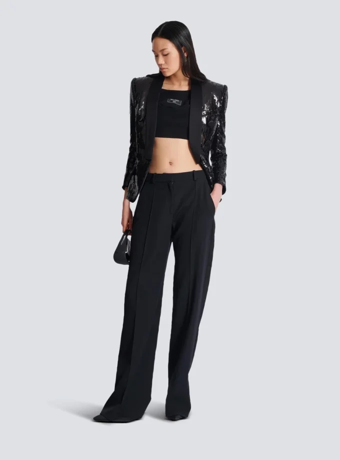 V-neck glitter satin tailored jacket V-neck glitter satin tailored jacket