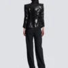 V-neck glitter satin tailored jacket V-neck glitter satin tailored jacket