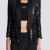 V-neck glitter satin tailored jacket V-neck glitter satin tailored jacket