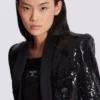 V-neck glitter satin tailored jacket V-neck glitter satin tailored jacket