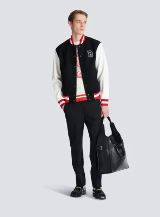 Varsity wool and faux leather jacket