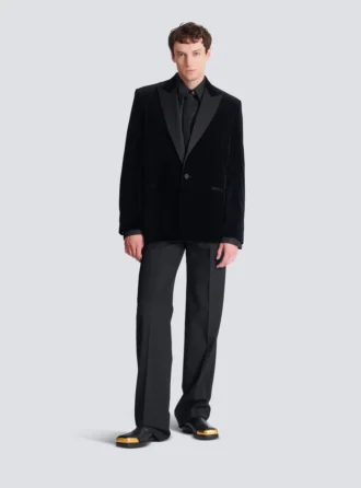 Velvet and satin 1-button blazer