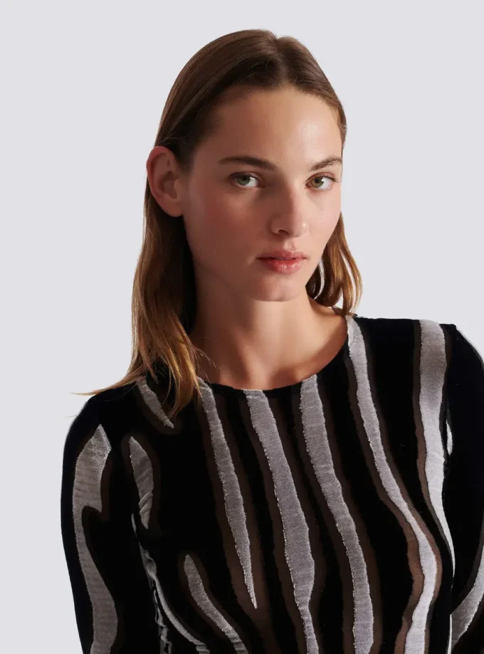 Zebra-print velvet bodycon top