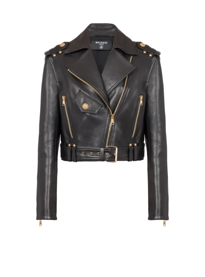 Zipped leather biker jacket