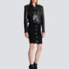 Zipped leather biker jacket