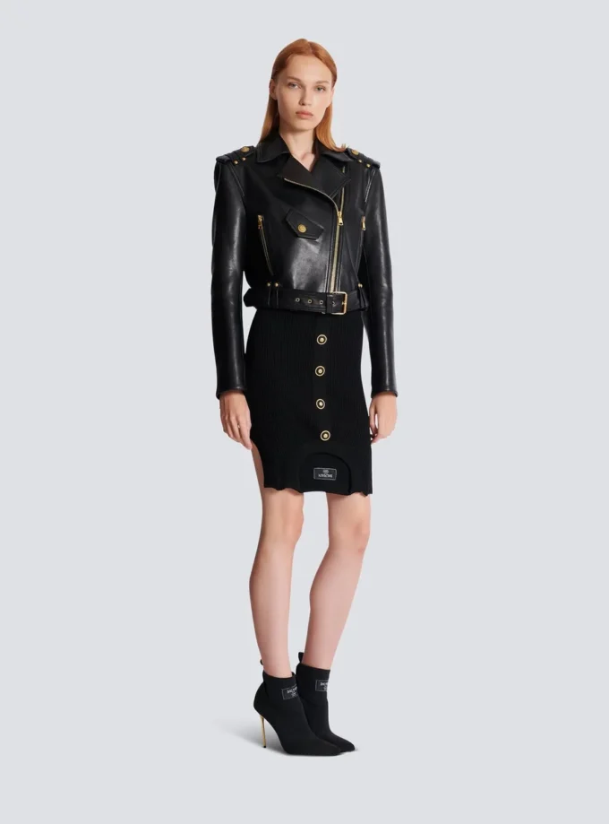 Zipped leather biker jacket