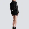 Zipped leather biker jacket