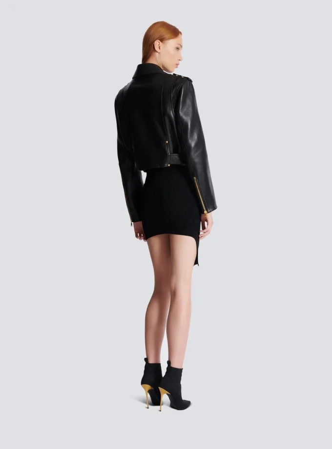 Zipped leather biker jacket