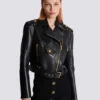 Zipped leather biker jacket
