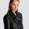 Zipped leather biker jacket
