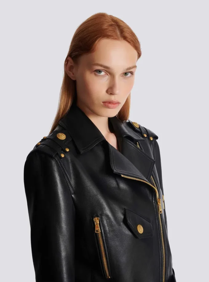 Zipped leather biker jacket