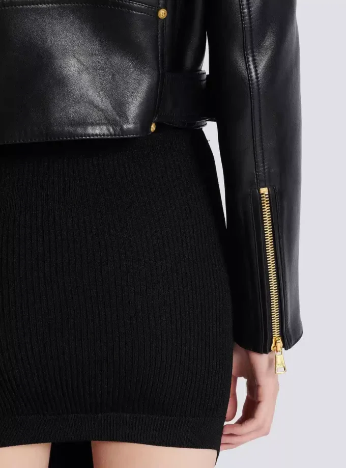 Zipped leather biker jacket